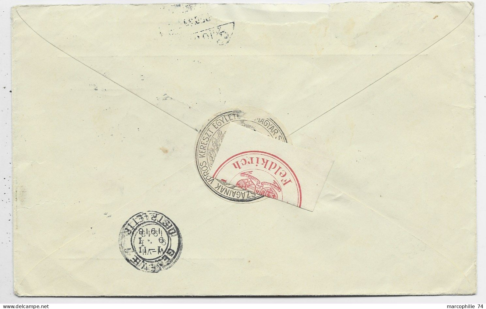 HUNGARY HONGRIE 10F+5F LETTRE COVER BUDAPEST 1918 TO CROIX ROUGE RED CROSS GENEVE CENSURE - Cartas & Documentos