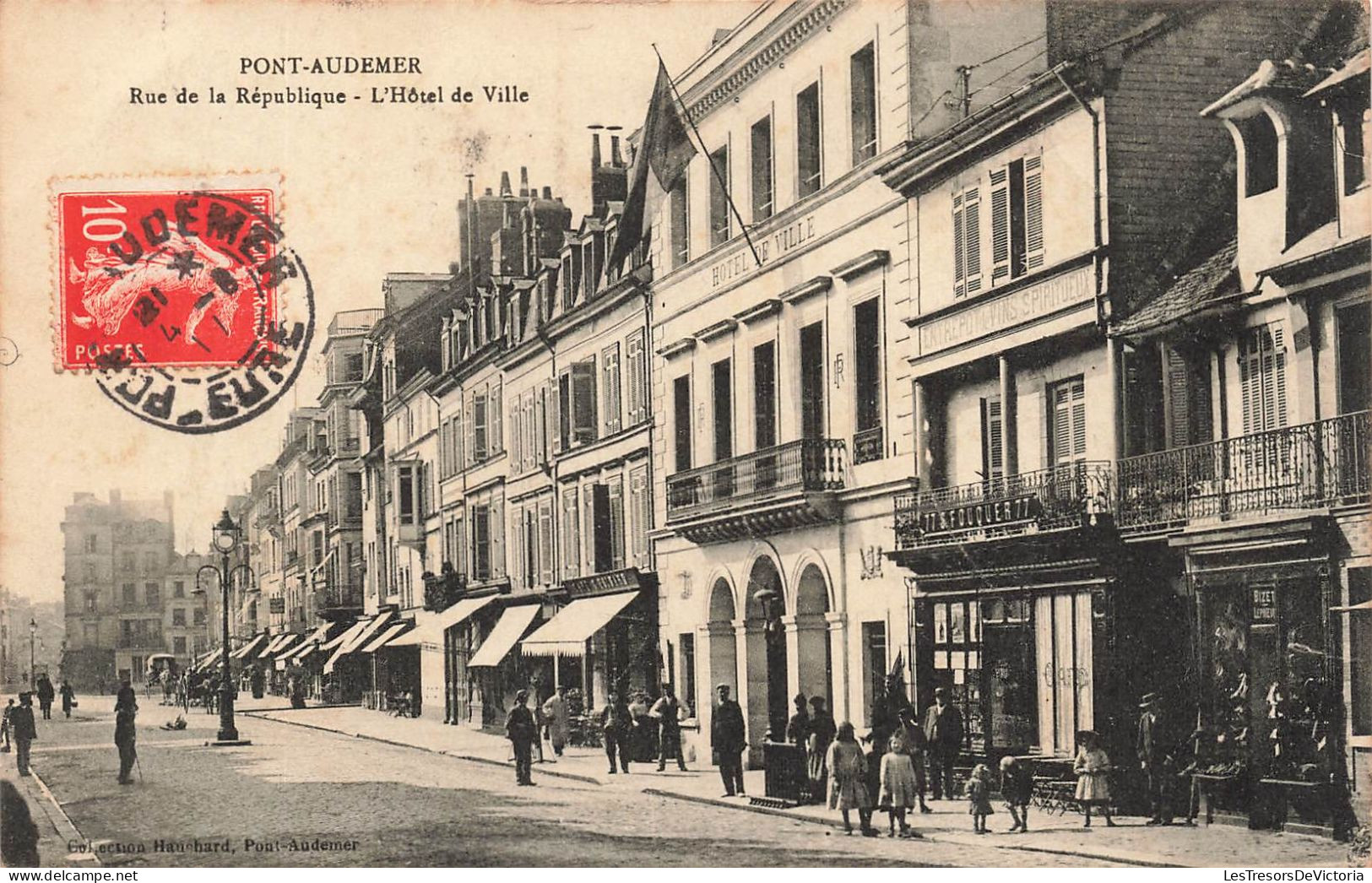 FRANCE - Pont Audemer - Rue De La République - L'Hôtel De Ville - Vue Panoramique - Animé - Carte Postale Ancienne - Pont Audemer