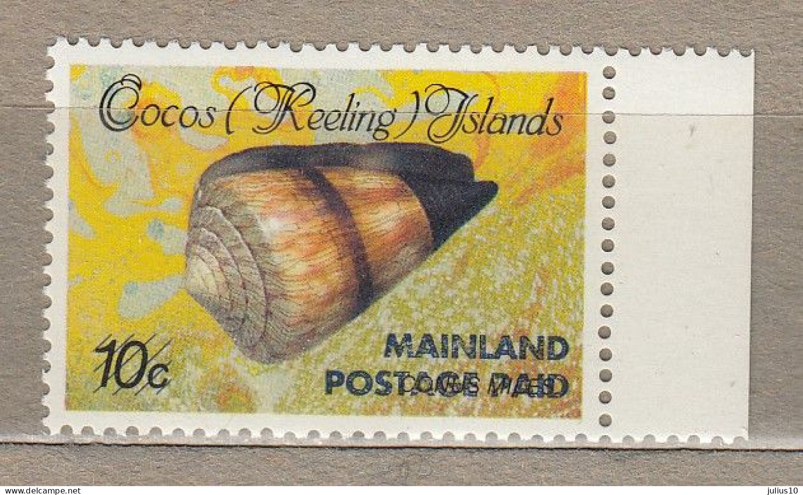 Cocos Keeling 1990 10c Shells Surcharge Mi 240 MNH(**) #34486 - Coneshells