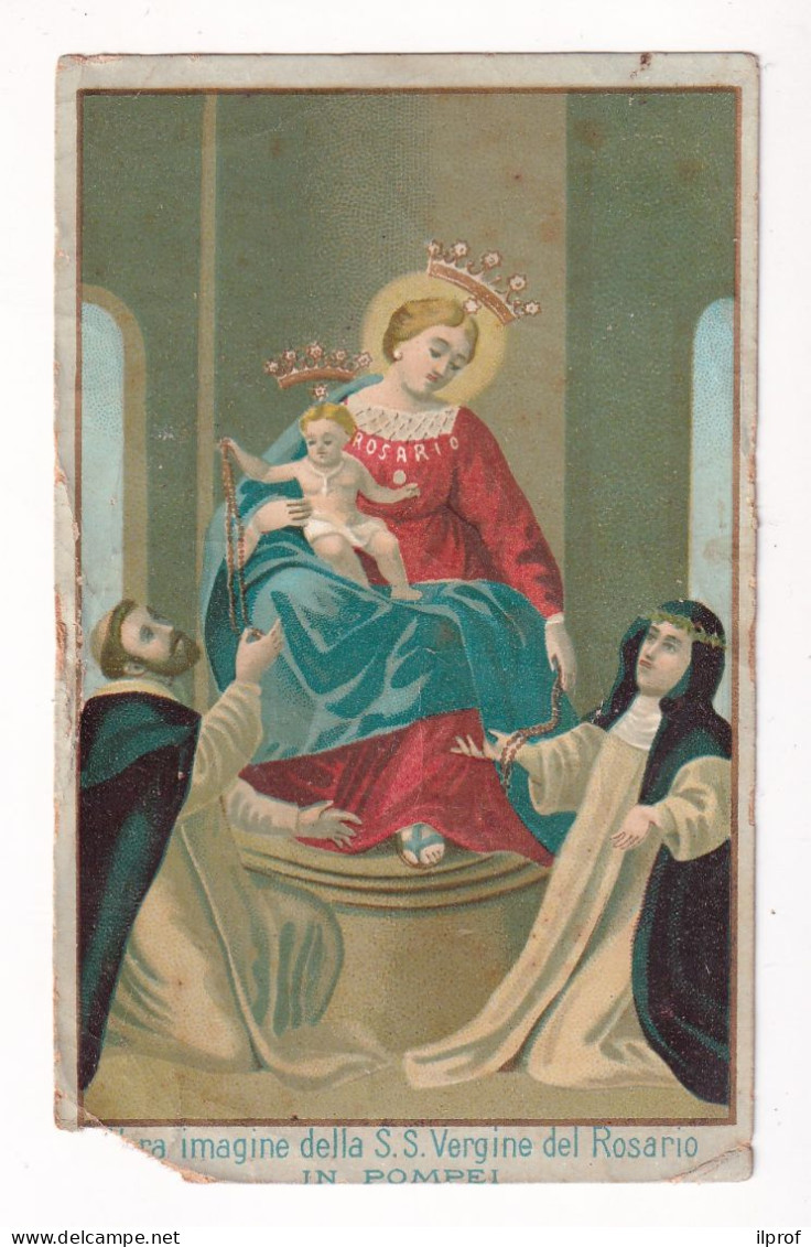 Madonna Del Rosario Vecchio Santino  Cartonato Con Angolo Strappato- Rif. S397 - Religione & Esoterismo