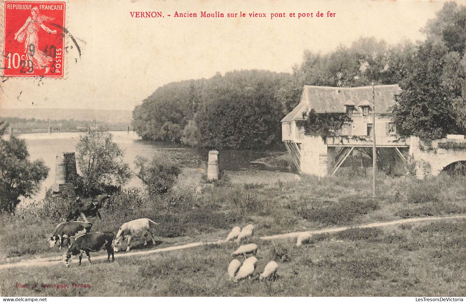 FRANCE - Vernon - Ancien Moulin Sur Le Vieux Pont Et Pont De Fer - Vue Générale - Carte Postale Ancienne - Vernon