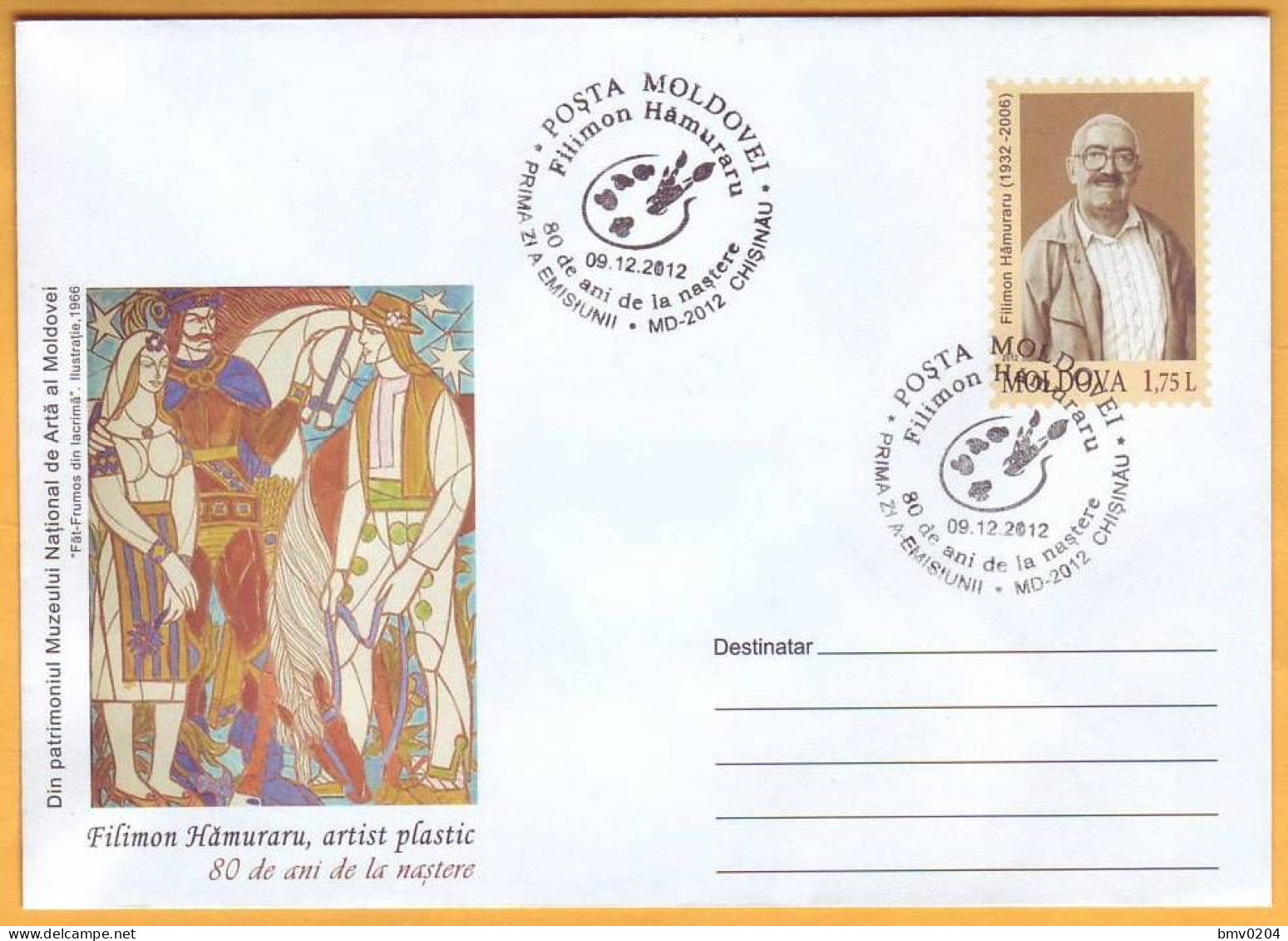 2012 Moldova  Moldavie  FDC Philemon Hemuraru. Artist. 80 Years - Moldavie