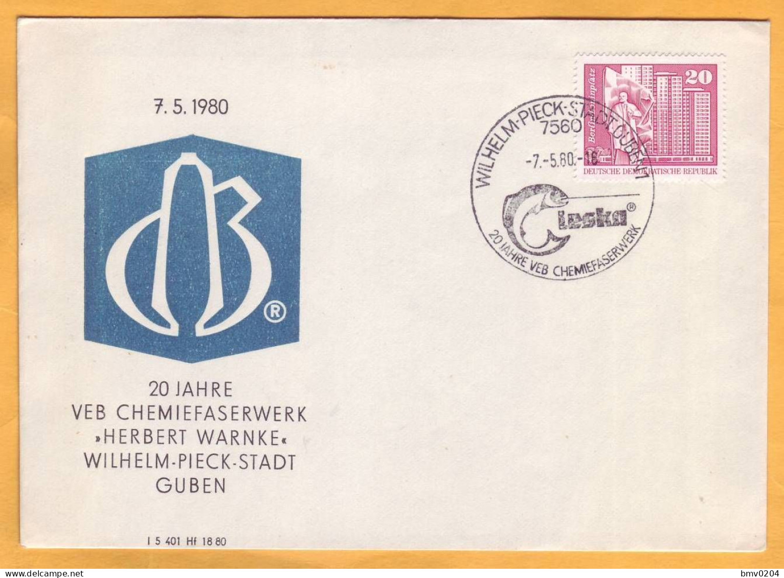 1980 DDR  20 Years. Chemical Factory "HERBERT WARNKE". Wilhelm Piek Stadt GUBEN - Covers & Documents