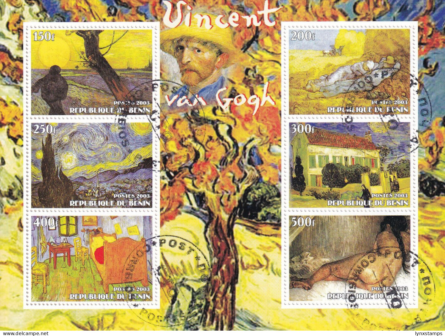 LI07 Benin 2003 Vincemt Van Gogh Cinderella Used Souvenir Sheet - Erinnophilie