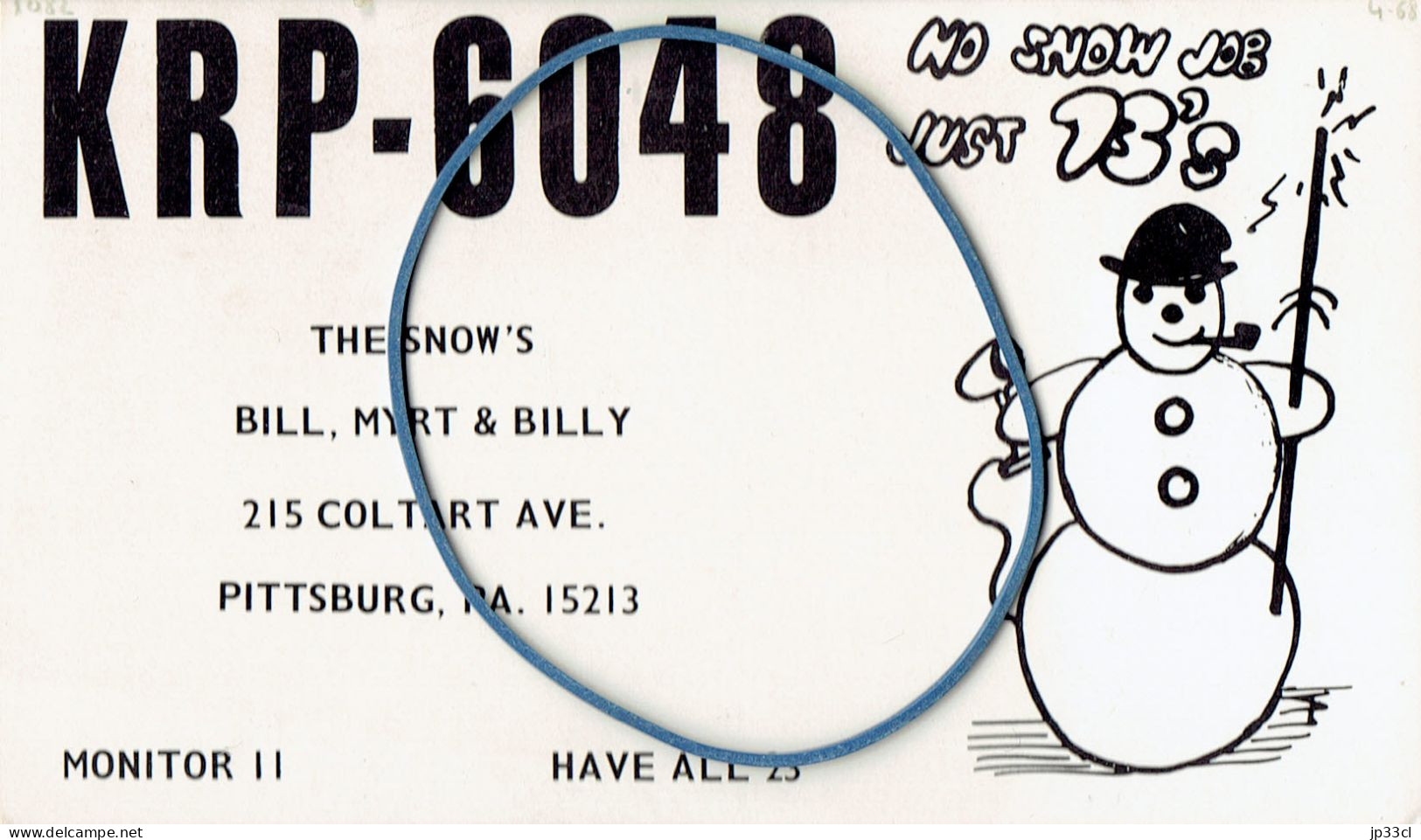 Bonhomme De Neige, Snowman Sur CP De Bill Snow, Pittsbirg, Pennsylvania, USA, 1968 - Humor