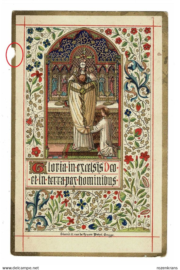 Litho Van De Vyvere Petyt Alois Geerts Priesterwijding 1887 Brugge Goldprint Gouddruk Image Pieuse Holy Card Santini - Devotieprenten