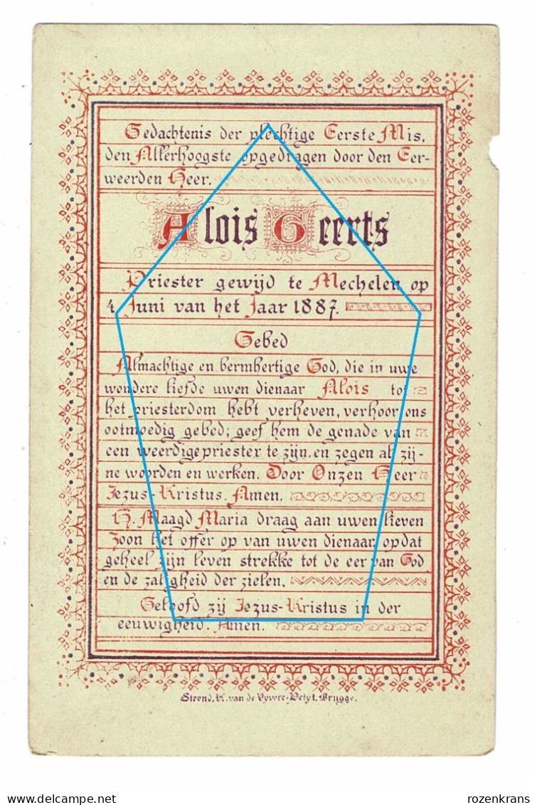 Litho Van De Vyvere Petyt Alois Geerts Priesterwijding 1887 Brugge Goldprint Gouddruk Image Pieuse Holy Card Santini - Devotieprenten