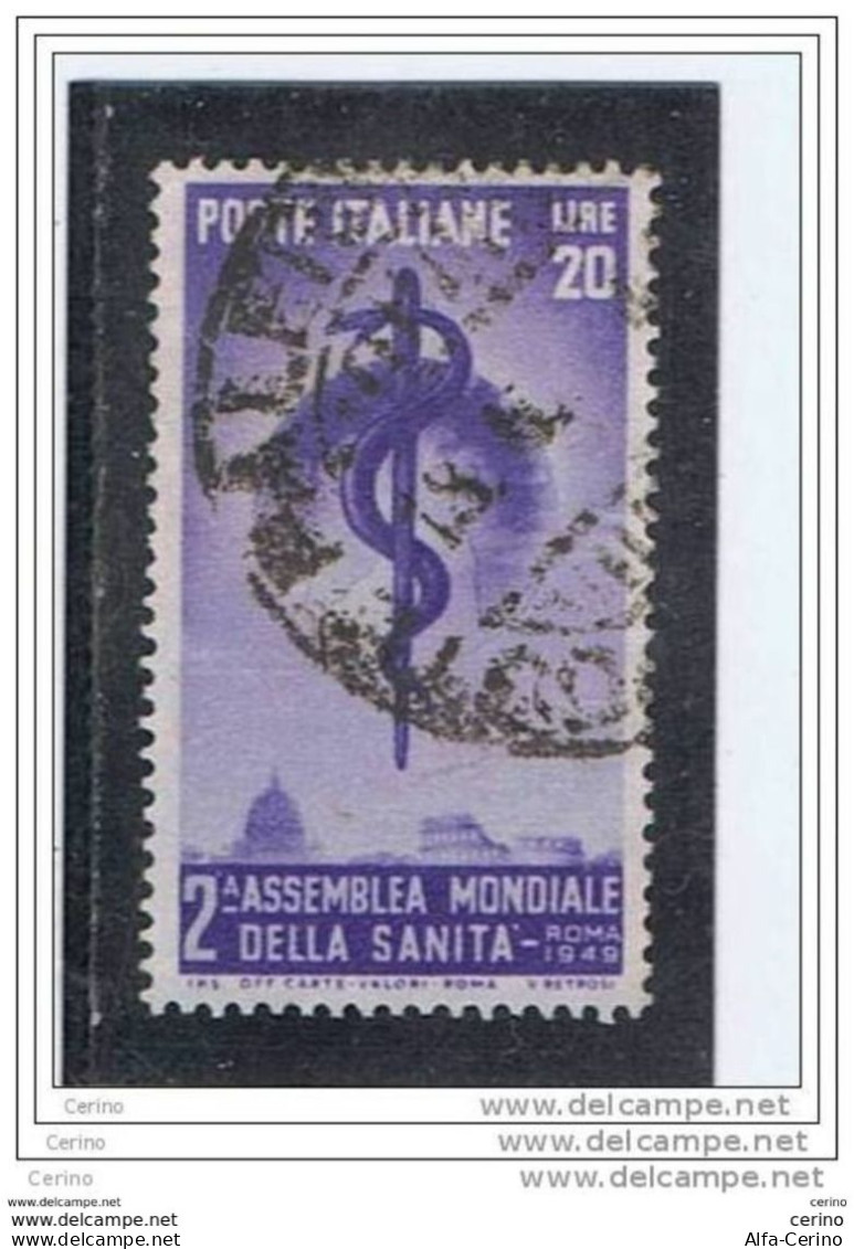 REPUBBLICA:  1949  SANITA' -  £. 20  VIOLETTO  US. -  SASS. 607 - 1946-60: Oblitérés