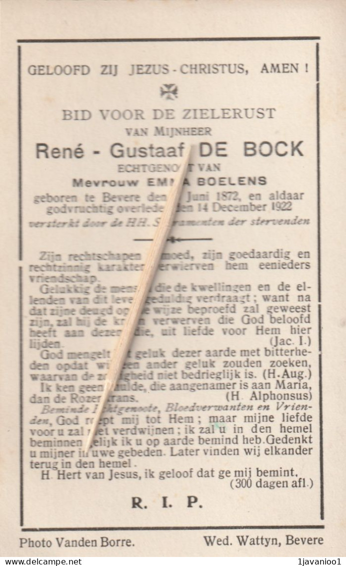 Beveren, Bevere, 1922, Rene De Bock, Boelens - Devotion Images