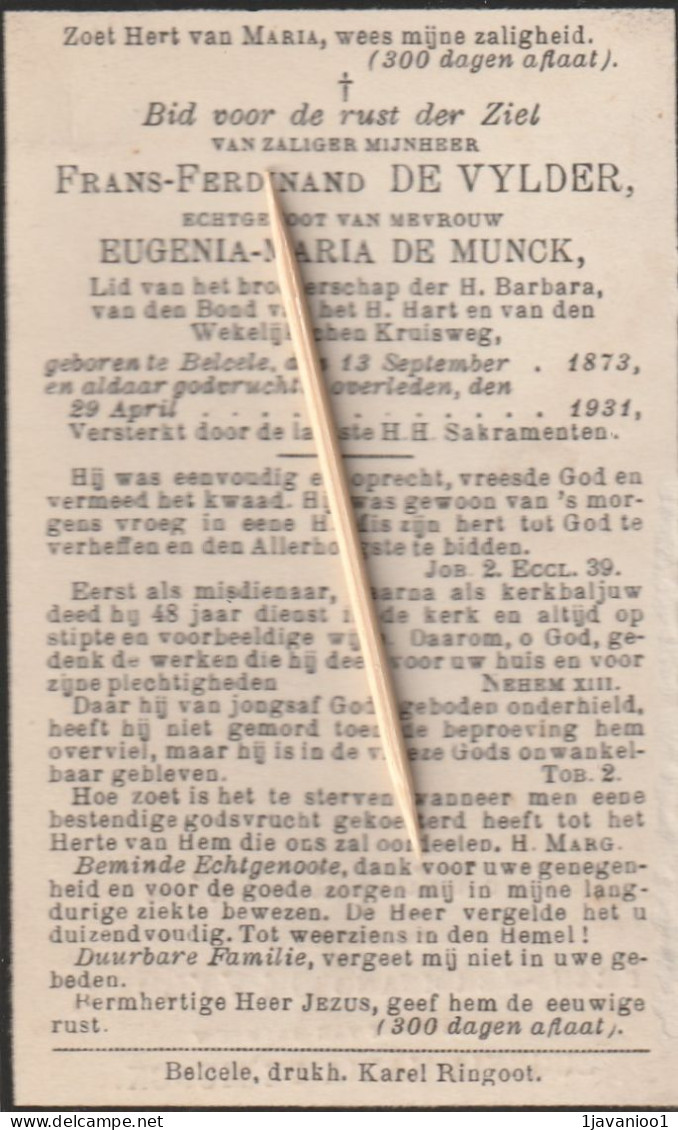 Belsele, 1931, Frans De Vylder, De Munck - Devotieprenten