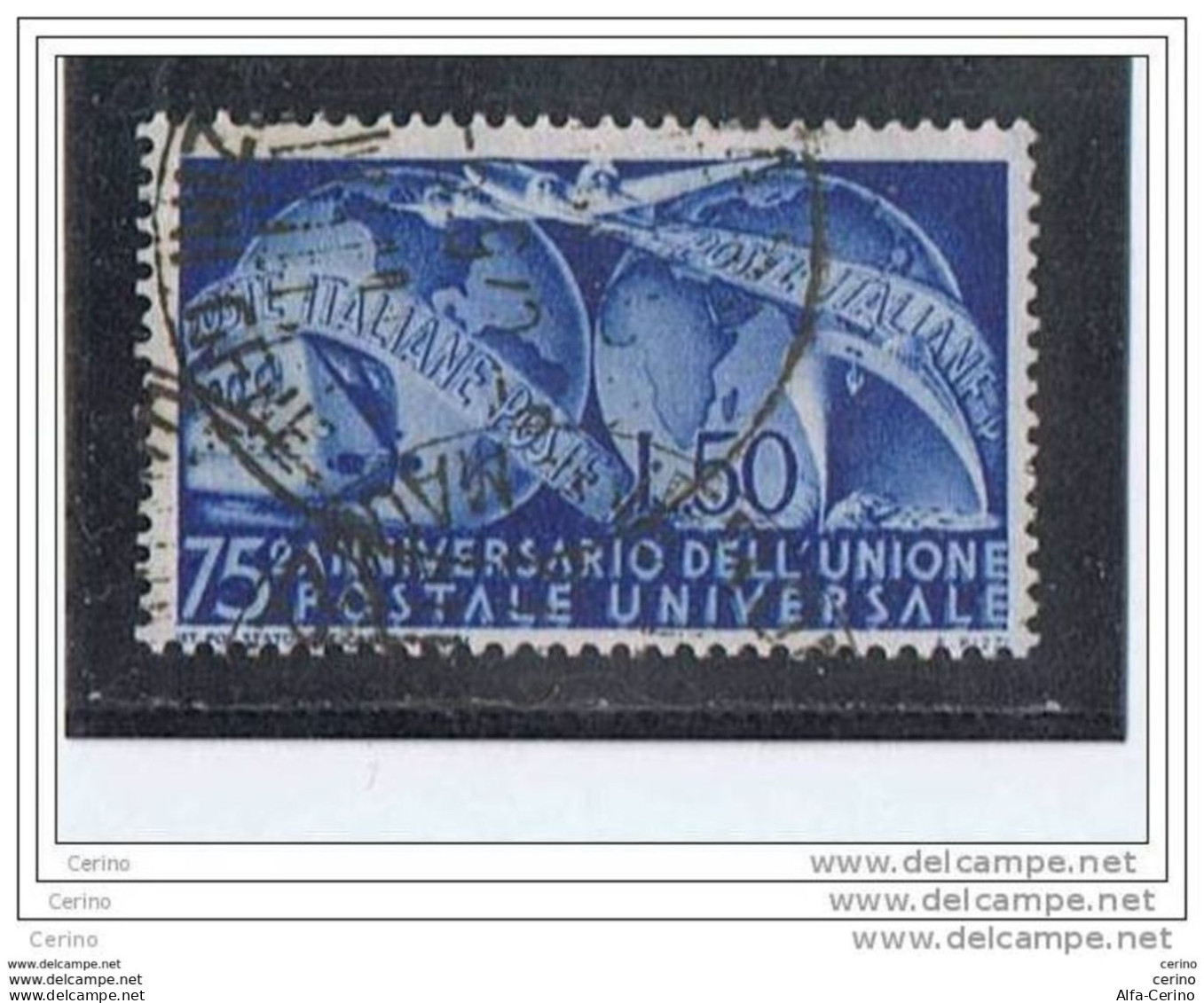 REPUBBLICA:  1949  U.P.U. -  £. 50  AZZURRO  US. -  SASS. 599 - 1946-60: Oblitérés