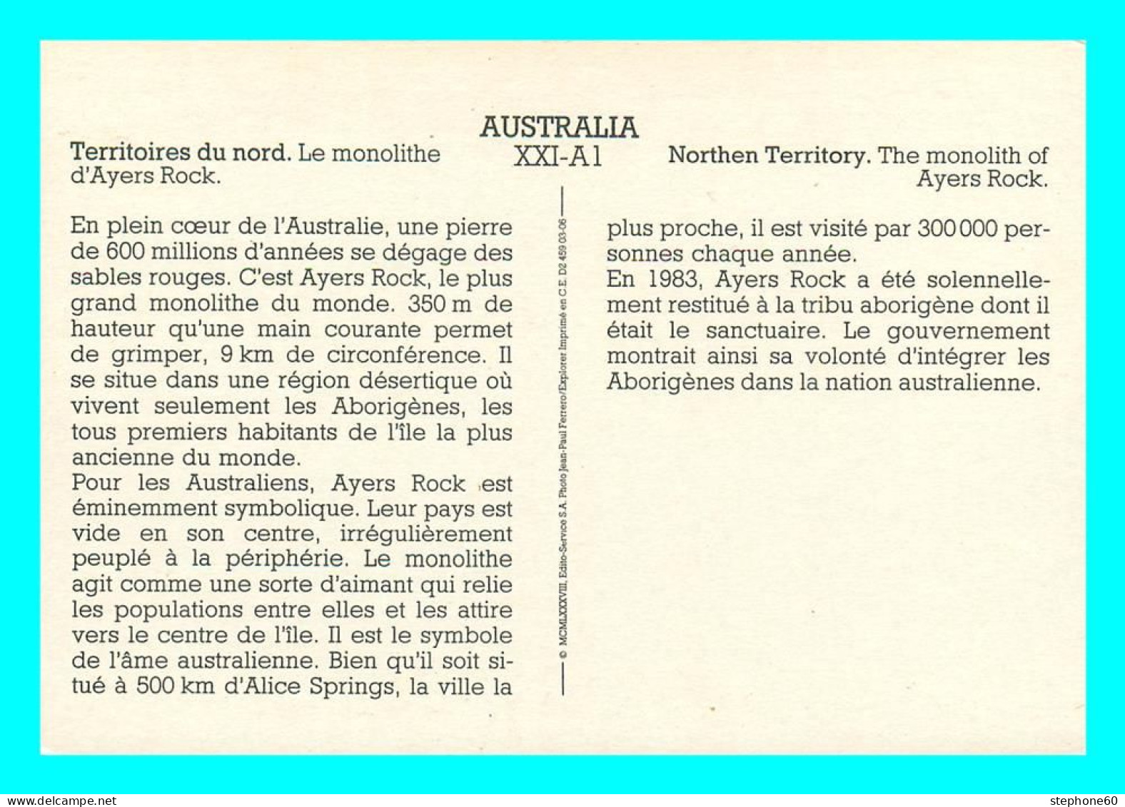 A771 / 473 AUSTRALIE Le Monolithe D'Ayers Rock - Altri & Non Classificati