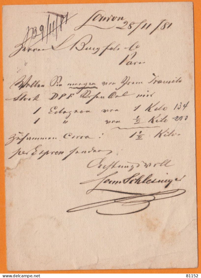 G.B.  Entier VICTORIA 0ne Penny  Posté à LONDRES    Le  28 11 1881   Pour PARIS - Stamped Stationery, Airletters & Aerogrammes