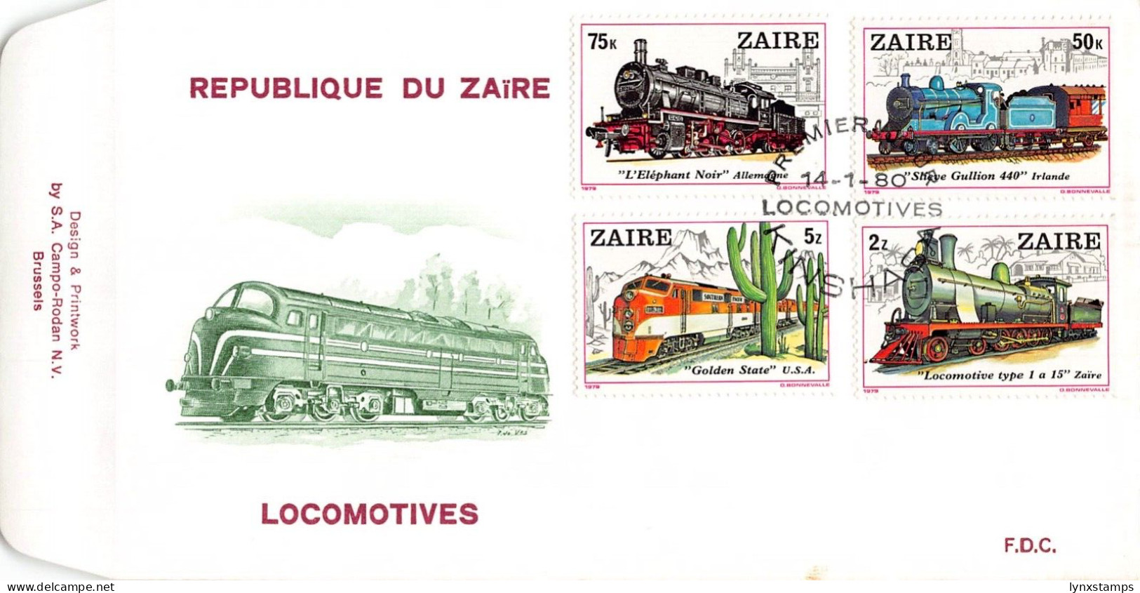 G018 Zaire Congo 1980 Locomotives FDC - 1980-1989