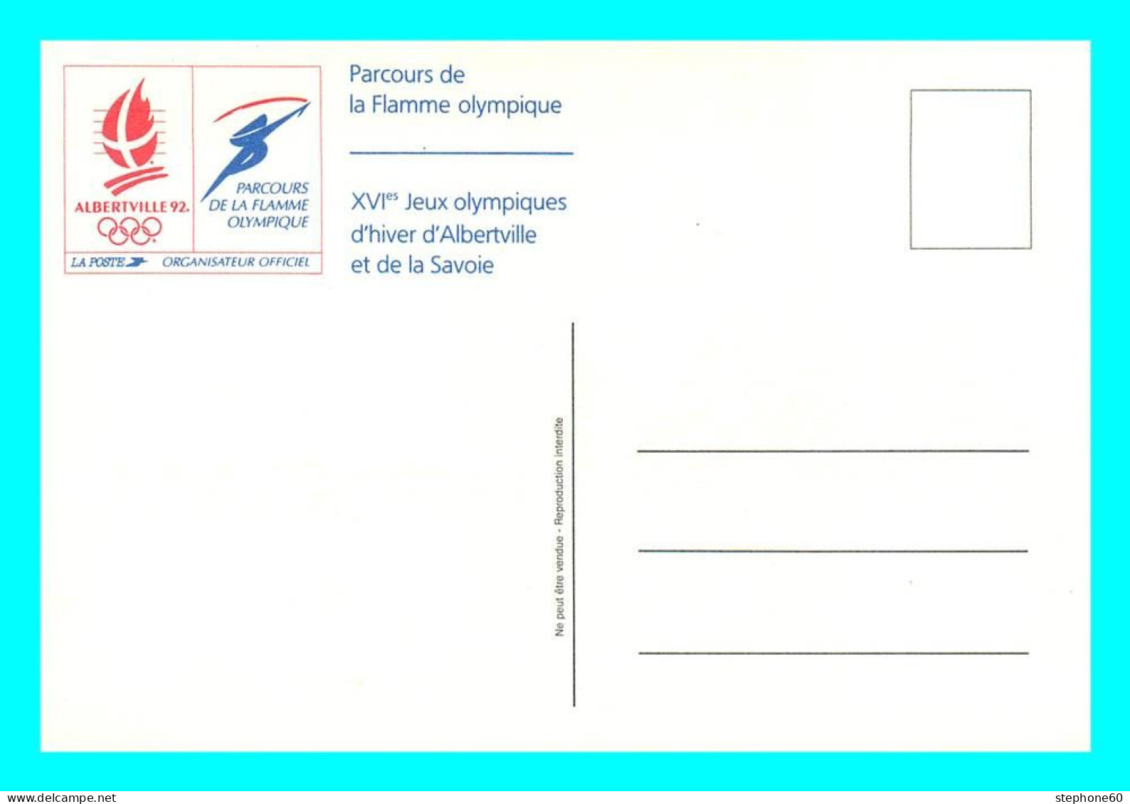 A779 / 267 Carte Pub La POSTE Parcour Flamme Olympique 1991 - Werbepostkarten