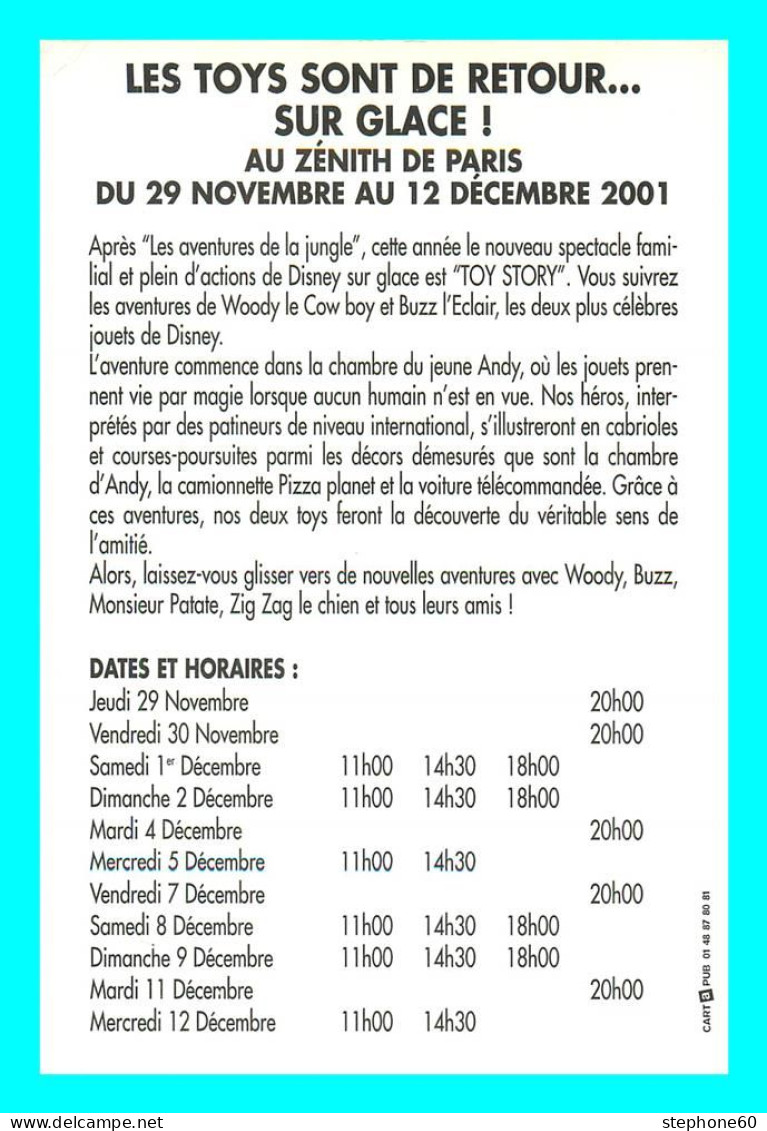 A779 / 571 Carte Pub DISNEY Sur Glace TOY SOTRY 2001 - Publicité