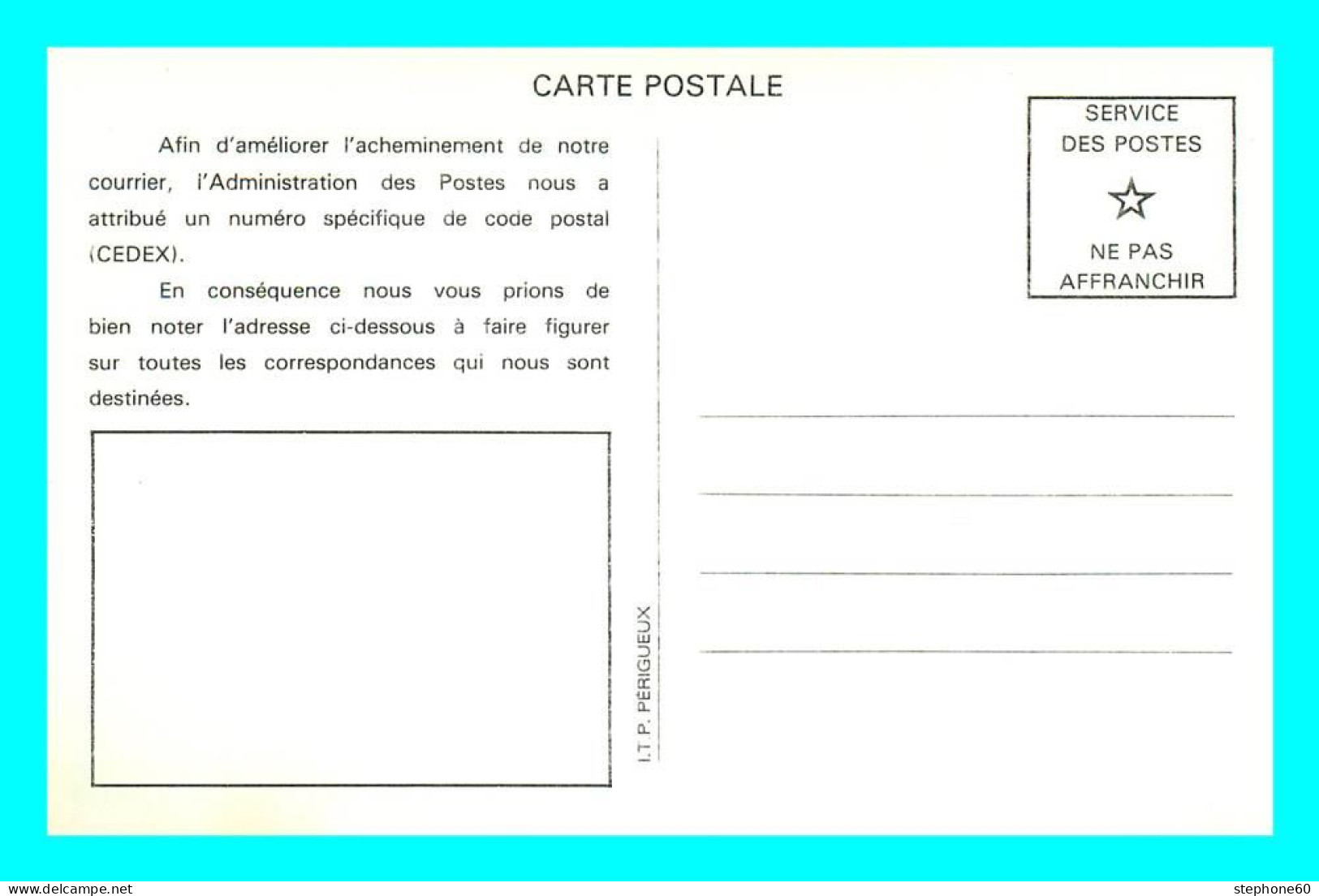 A779 / 273 Carte Pub LA POSTE Code Postal ( Vert ) - Advertising