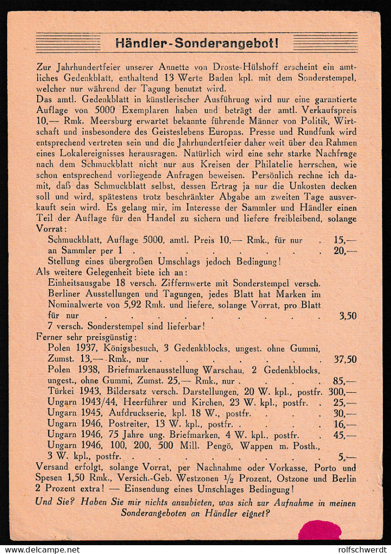 MEERSBURG (BODENSEE) 24.5.48 + L2 Gebühr Bezahlt Auf Händlerangebots-Karte - Altri & Non Classificati