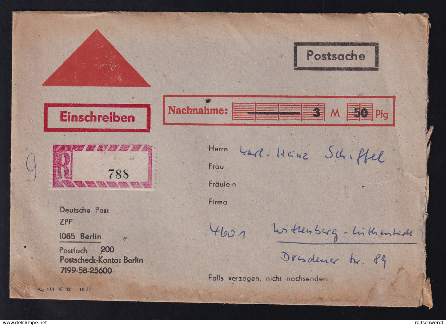 Nachnahme-R-Postsqache Der Deutschen Post ZPF 1085 Berlin - Poste