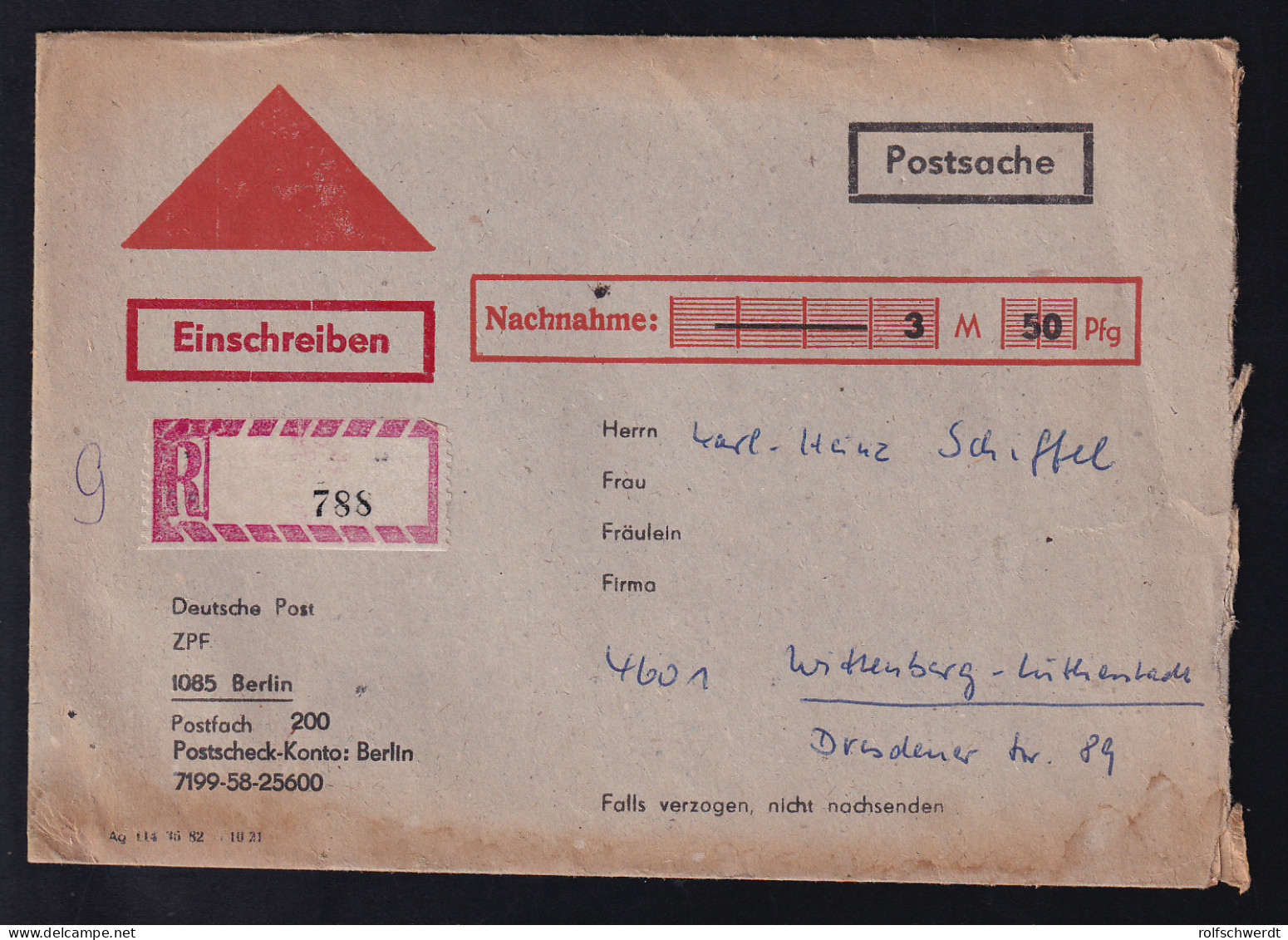 Nachnahme-R-Postsqache Der Deutschen Post ZPF 1085 Berlin - Post