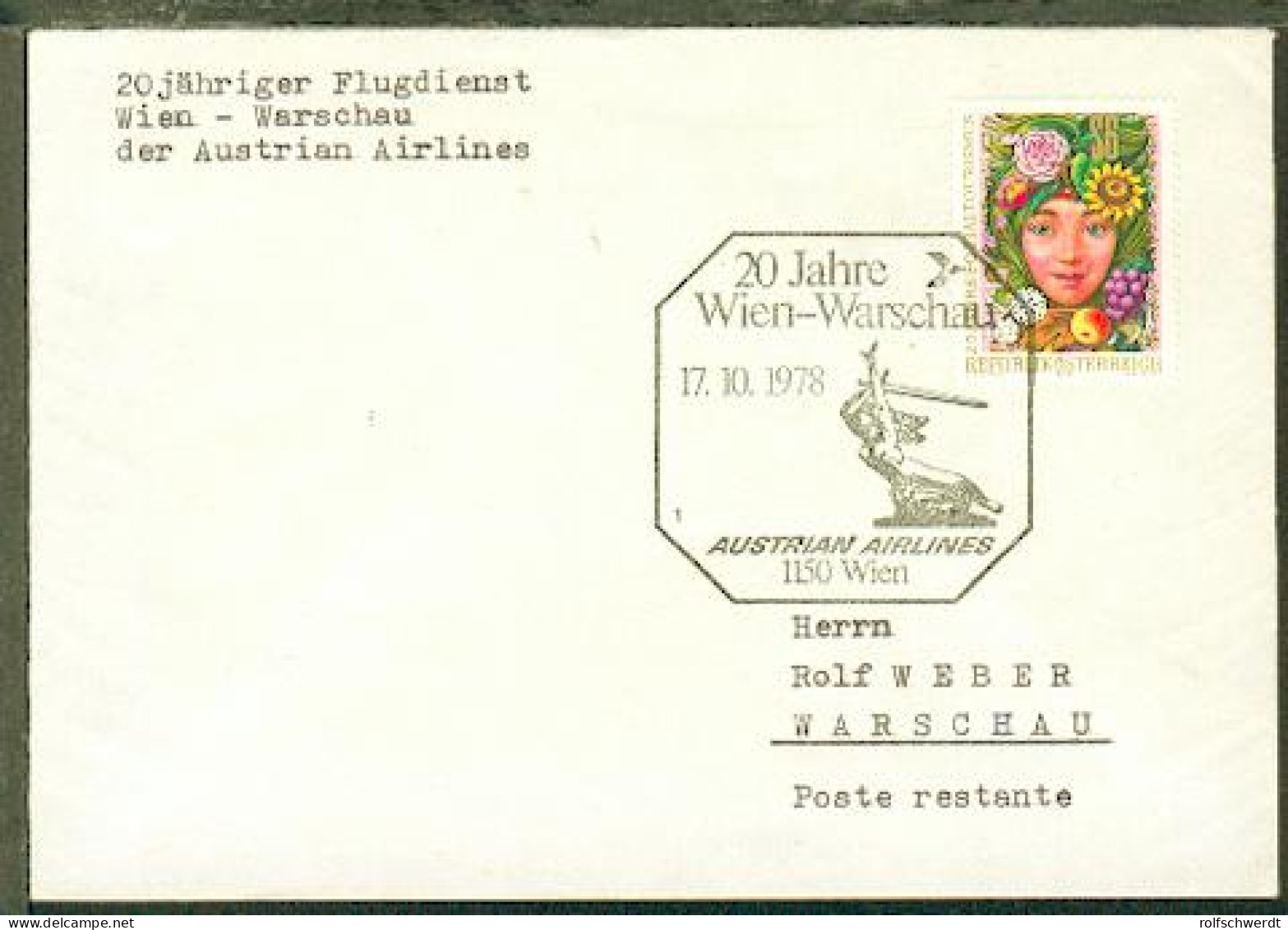 1978 Austrian Airlines 20 Jahre Wien-Warschau SSt. Auf Bf. - Other & Unclassified