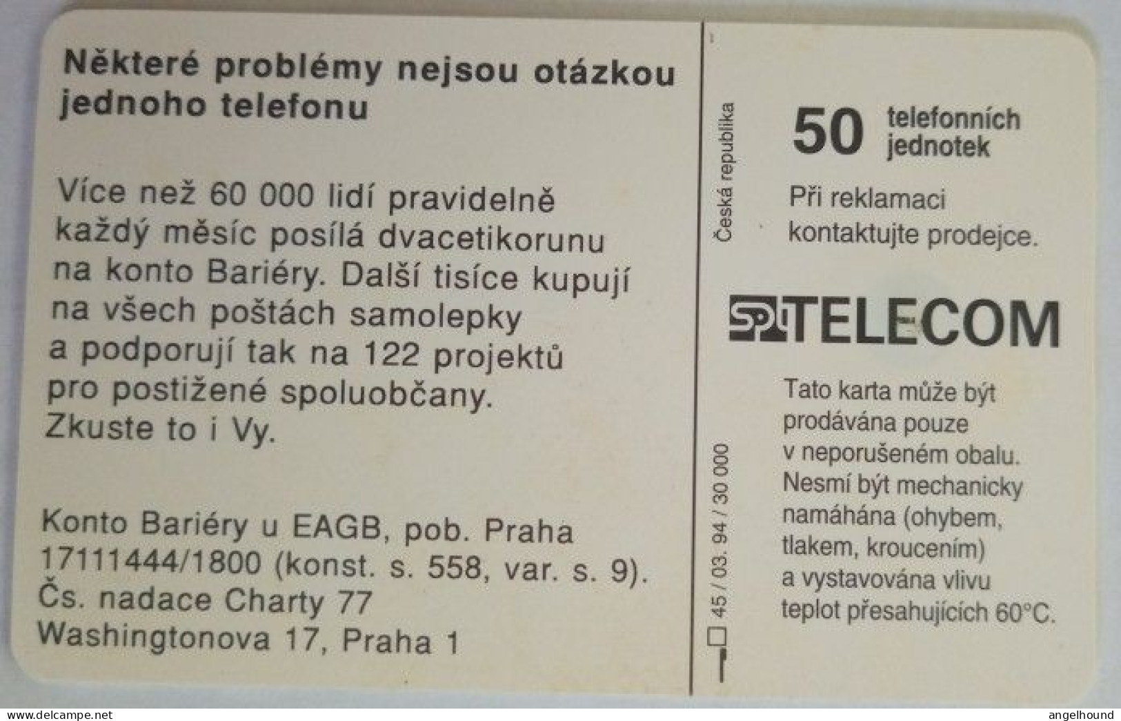 Czech Republic 50 Units Chip Card - Barierrs Foundation - Tsjechië