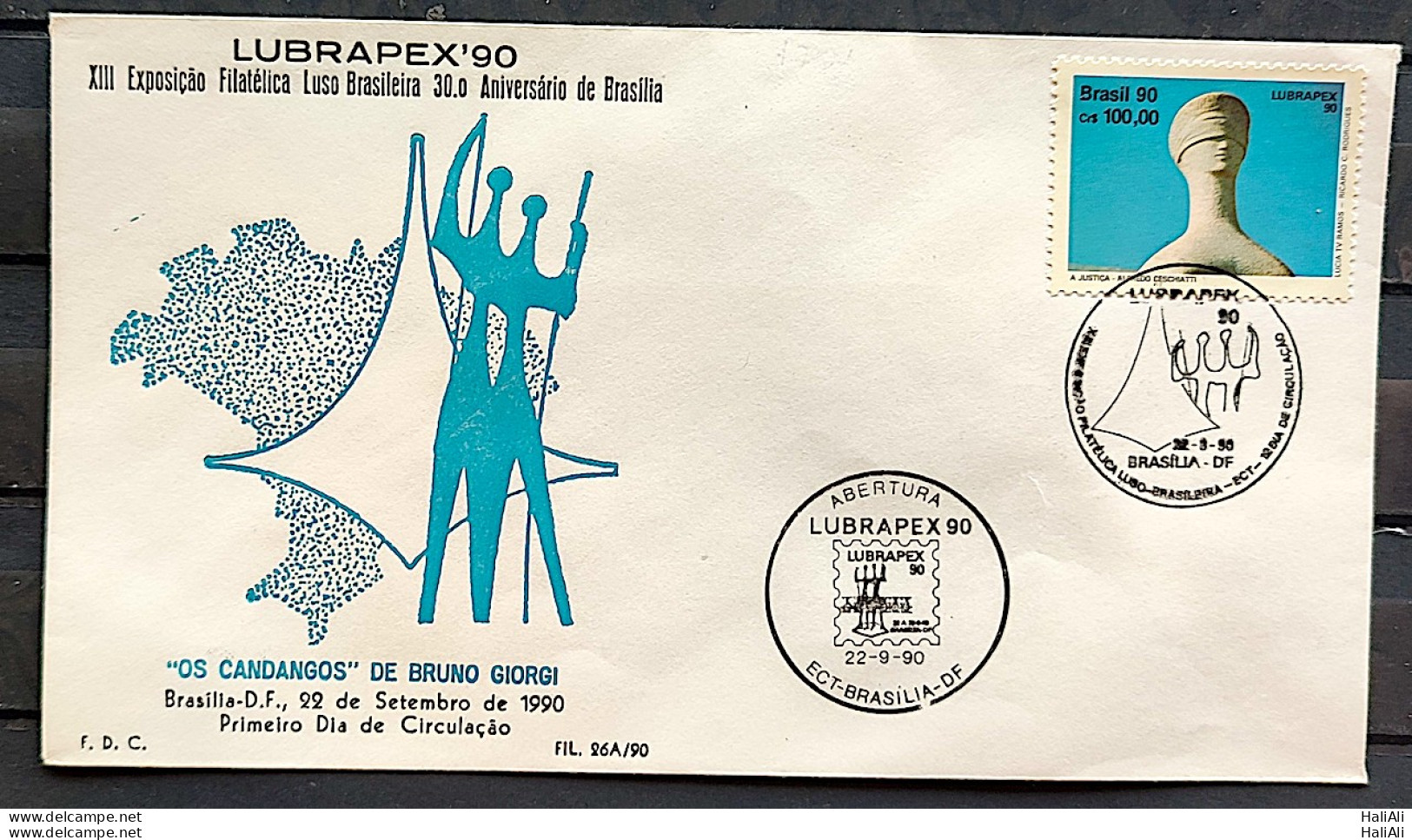 Brazil Envelope PVT FIL 26A 1990 LUBRAPEX FILAPELIA ART GIORGIO BRUNO CESCHIATTI JUSTICE LAW CBC DF - FDC