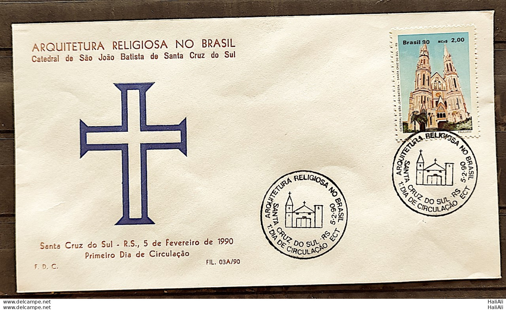 Brazil Envelope PVT FIL 03A 1990 Architecture Religion Church CBC RS - FDC