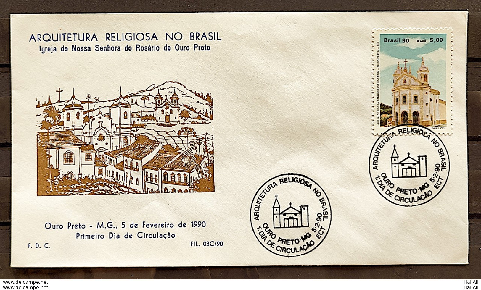 Brazil Envelope PVT FIL 03C 1990 Religion Architecture CBC MG Church - FDC