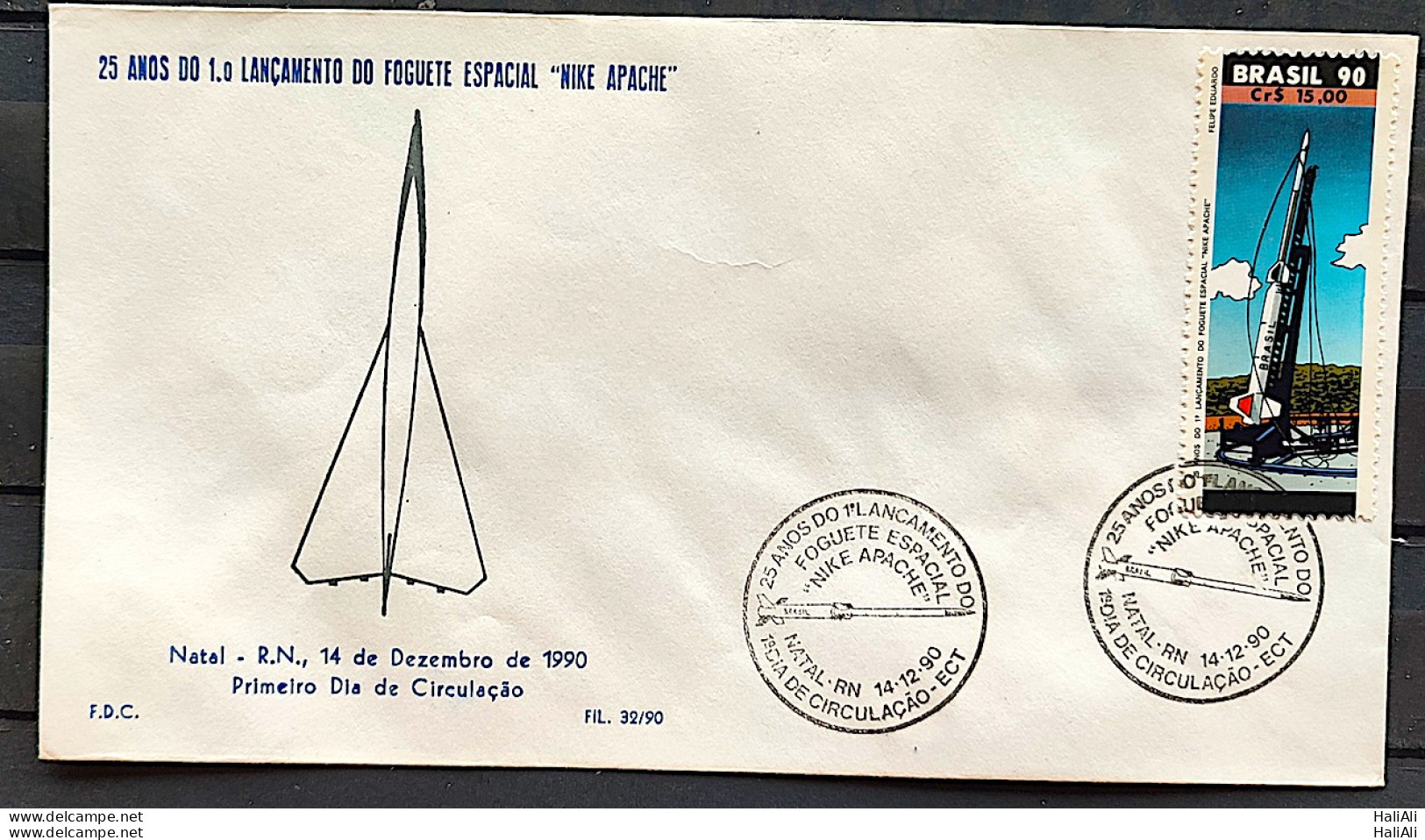 Brazil Envelope PVT FIL 032 1990 Aerospace Launch Nike Apache CBC RN - FDC