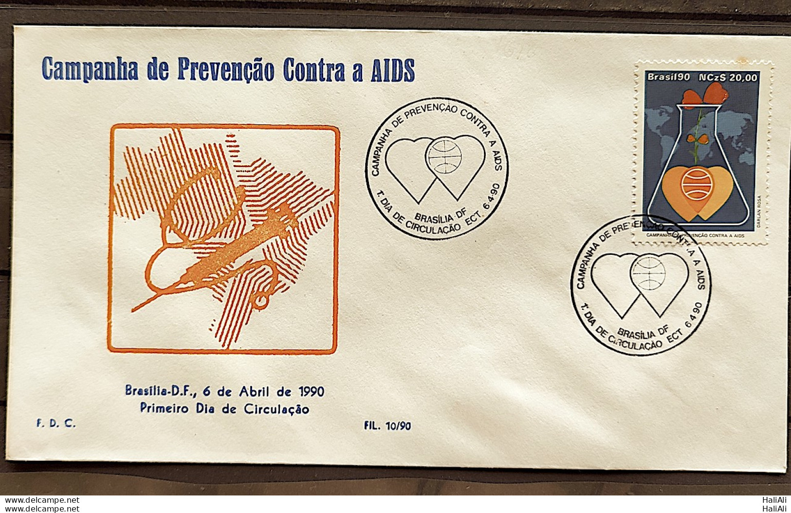 Brazil Envelope PVT FIL 010 1990 Campaign Against AIDS Health CBC Brasilia - FDC