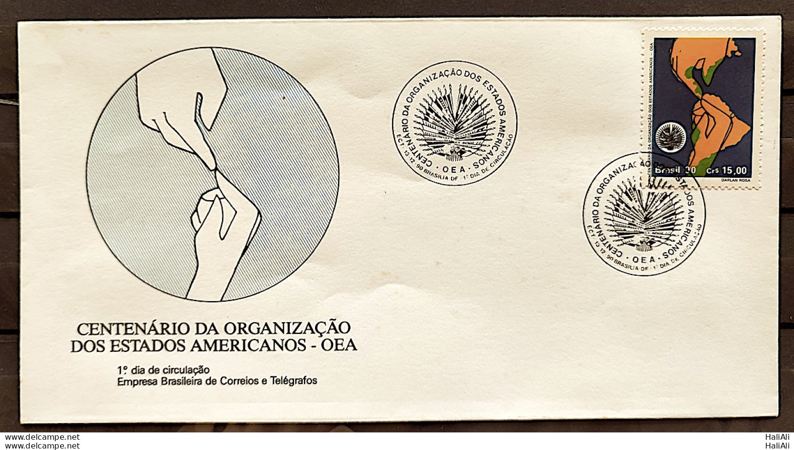 Brazil Envelope FDC 520 1990 Organization Of American States Map CBC Brasília - FDC