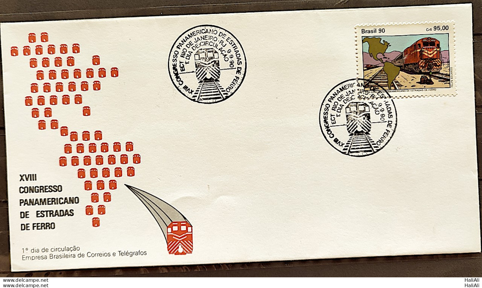 Brazil Envelope FDC 512 1990 Congress Iron Roads Train Map CBC RJ 1 - FDC