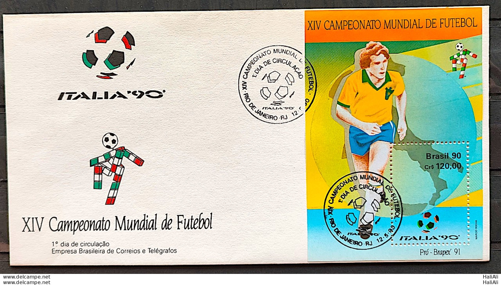 Brazil Envelope FDC 501 1990 World Cup Italia CBC RJ 1 - FDC
