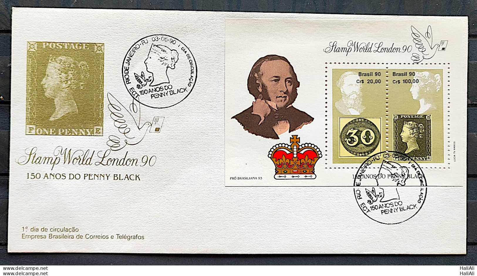 Brazil Envelope FDC 500 1990 Penny Black England CBC RJ 2 - FDC