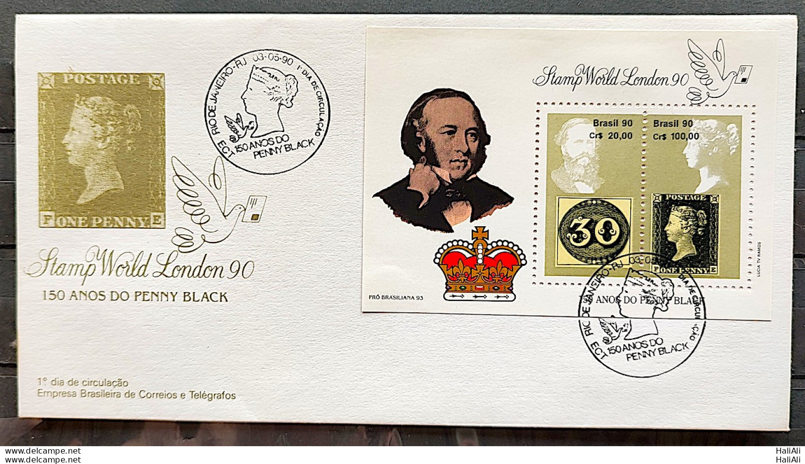 Brazil Envelope FDC 500 1990 Penny Black England CBC RJ 3 - FDC