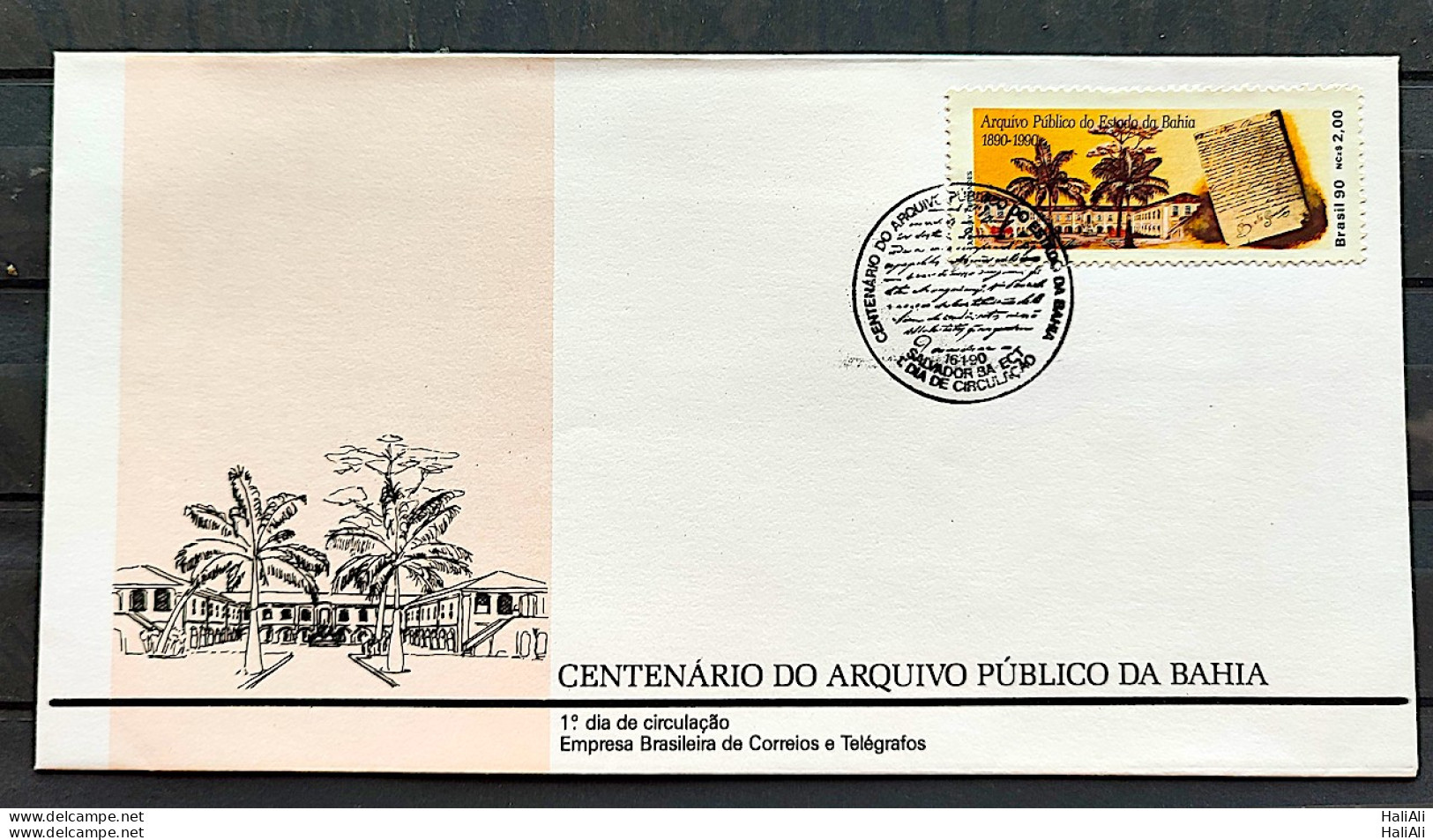 Brazil Envelope FDC 489 1990 Centenary Public Archive Of Bahia CBC BA 2 - FDC