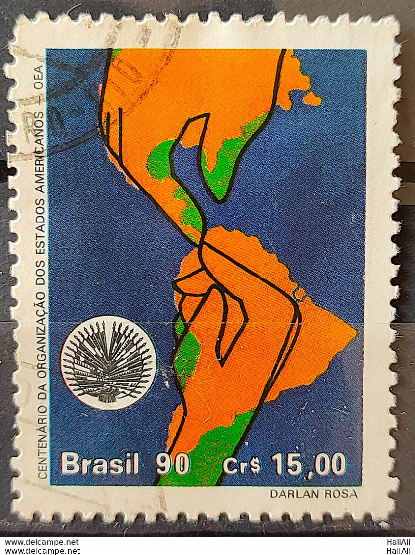 C 1715 Brazil Stamp 100 Year Organization Of American States OEA Politics Economy Mao Map 1990 Circulated 1 - Usati