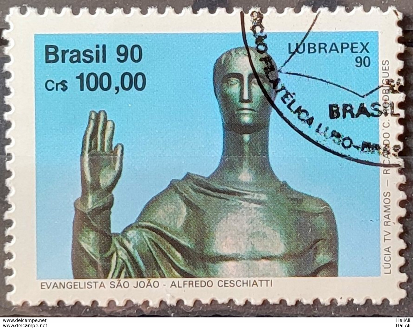 C 1700 Brazil Stamp Lubrapex Brasilia Sculpture Alfredo Ceschiatti Bruno Giorgi Gospel Sao Joao 1990 Circulated 1 - Gebraucht