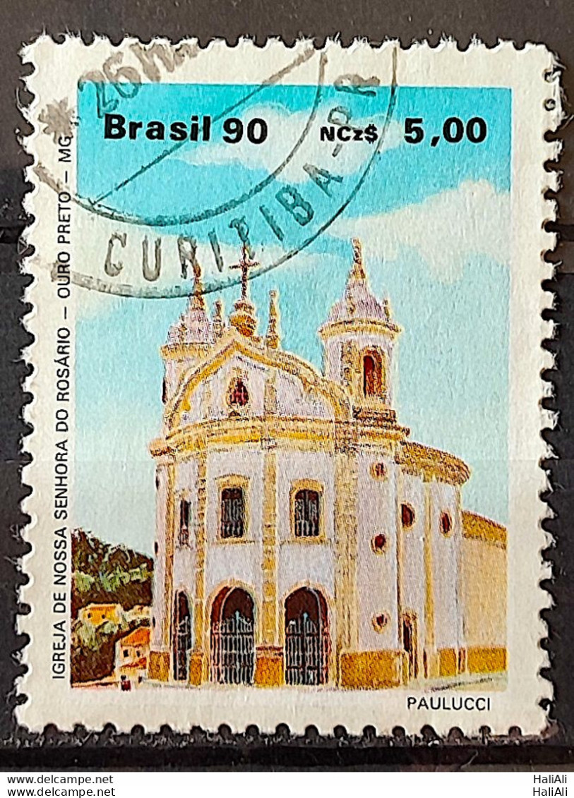 C 1669 Brazil Stamp Religious Architecture Religion Church Our Lady Of Rosario Ouro Black MG 1990 Circulated 4 - Usati