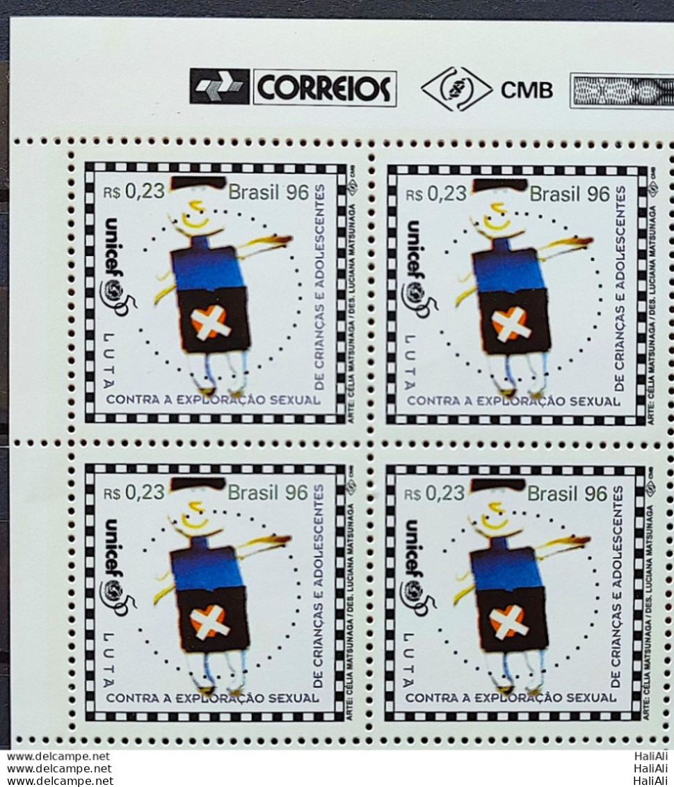 C 1990 Brazil Stamp UNICEF United Nations Child Infant 1996 Block Of 4 Vignette Correios - Neufs