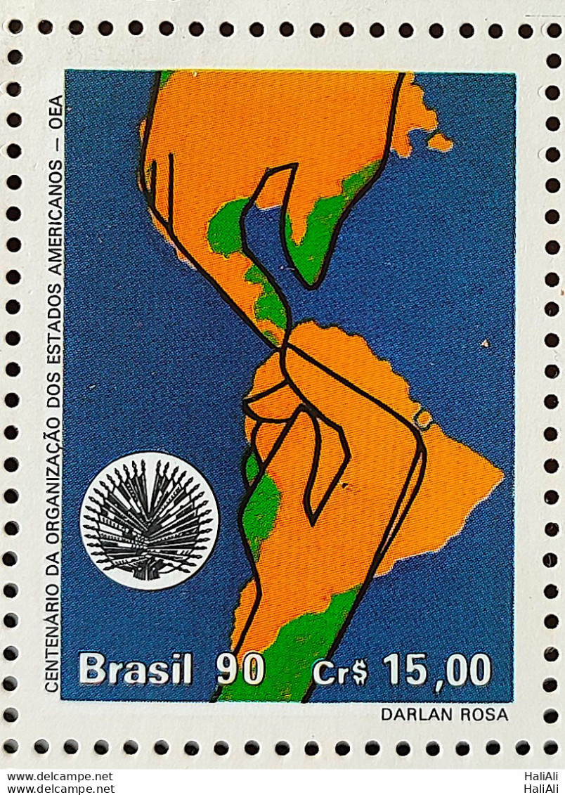 C 1715 Brazil Stamp 100 Year Organization Of American States OEA Politics Economy Mao Map 1990 - Unused Stamps