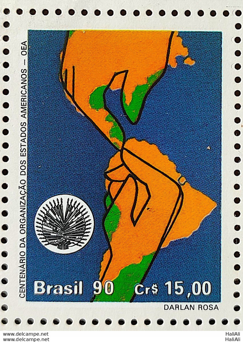 C 1715 Brazil Stamp 100 Year Organization Of American States OEA Politics Economy Mao Map 1990 - Ungebraucht