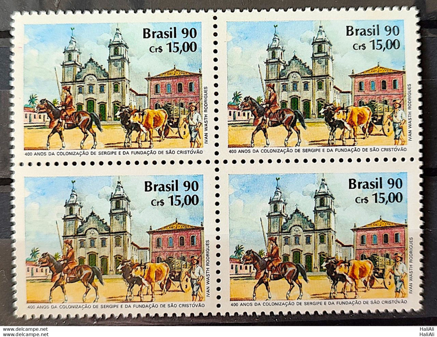 C 1717 Brazil Stamp 400 Years Sergipe Sao Cristovao Horse Church 1990 Block Of 4 - Ungebraucht