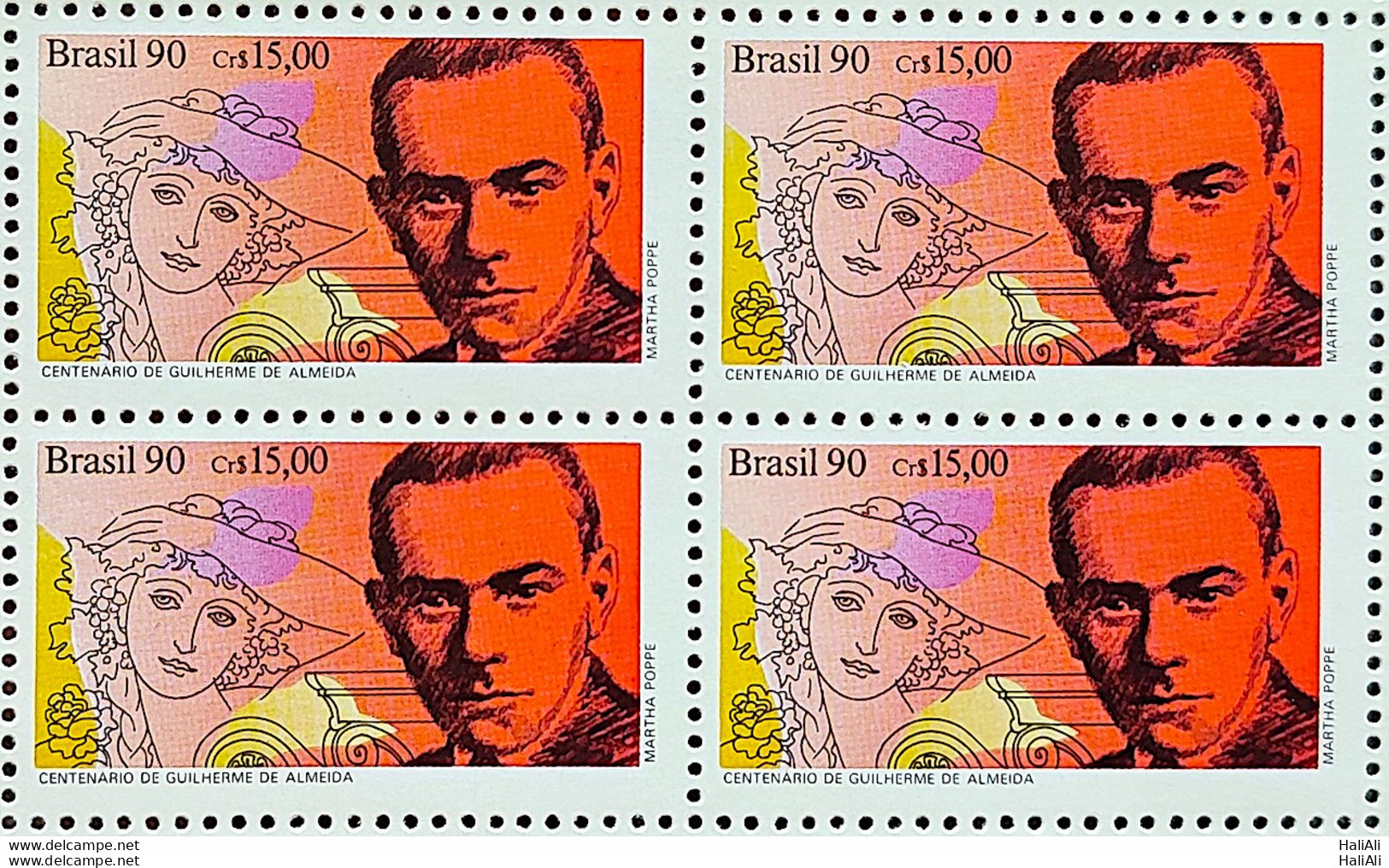 C 1710 Brazil Stamp Guilherme De Almeida Literature 1990 Block Of 4 - Ungebraucht