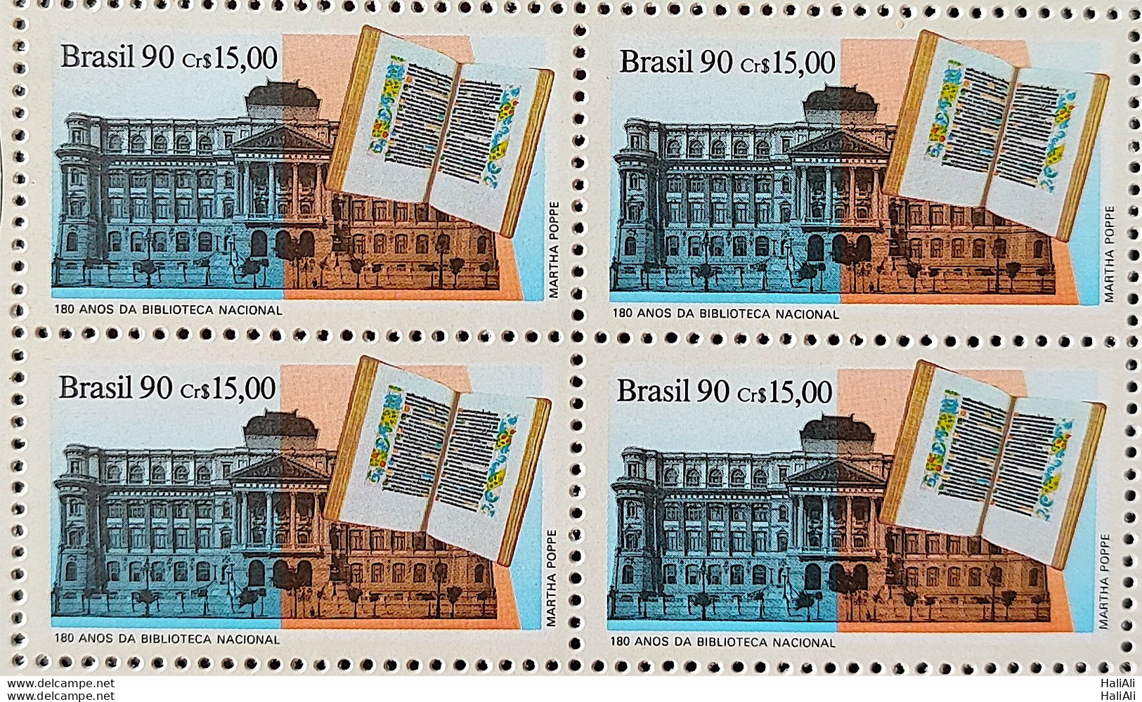 C 1708 Brazil Stamp Book Day Literature National Library 1990 Block Of 4 - Ongebruikt