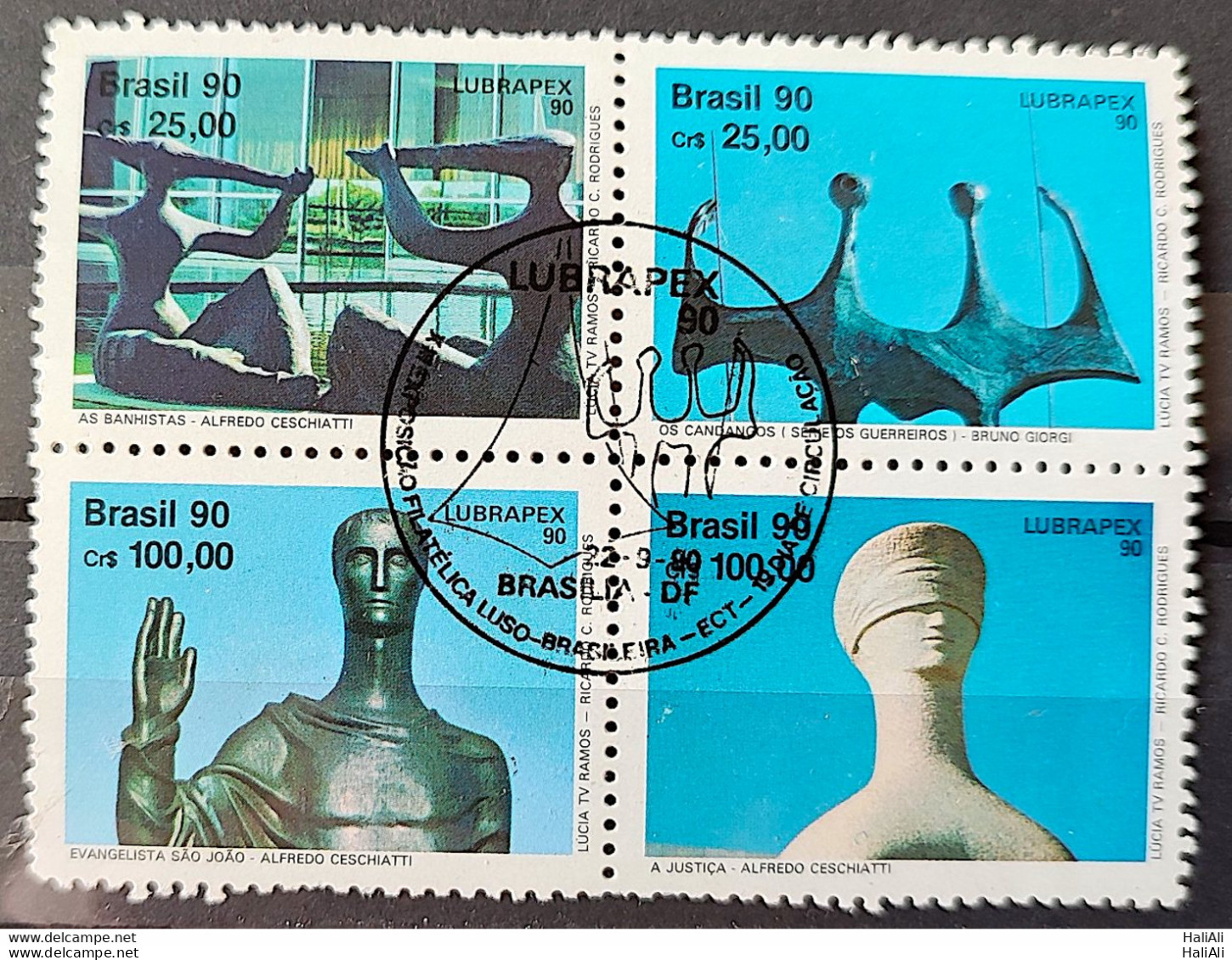 C 1698 Brazil Stamp Lubrapex Brasilia Sculpture Alfredo Ceschiatti Bruno Giorgi 1990 Block Of 4 CBC DF Complete Series - Unused Stamps