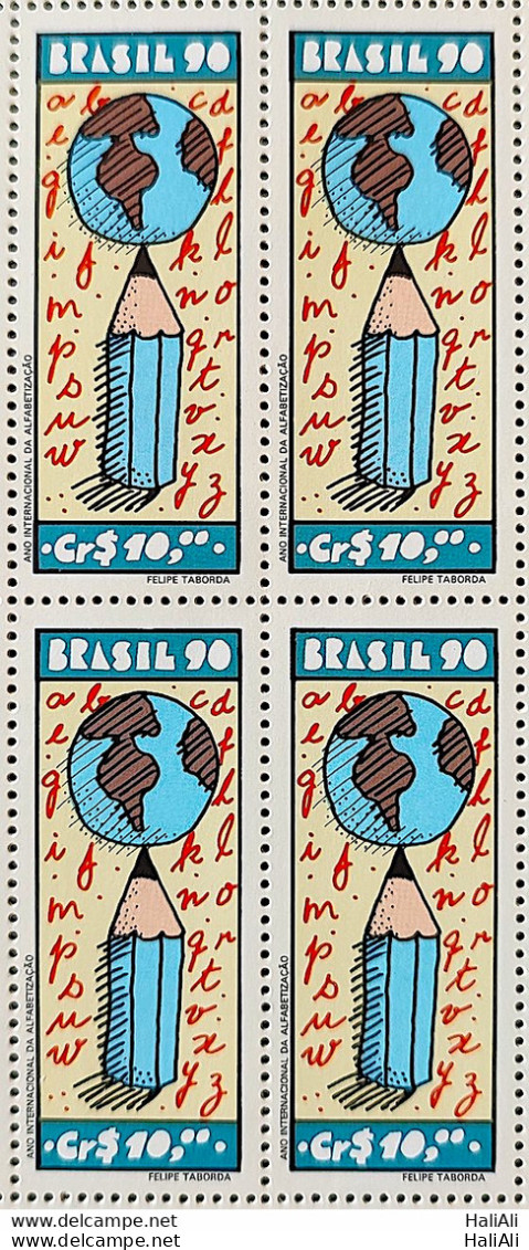 C 1694 Brazil Stamp International Year Of Alphabetizacao Education Map 1990 Block Of 4 - Unused Stamps