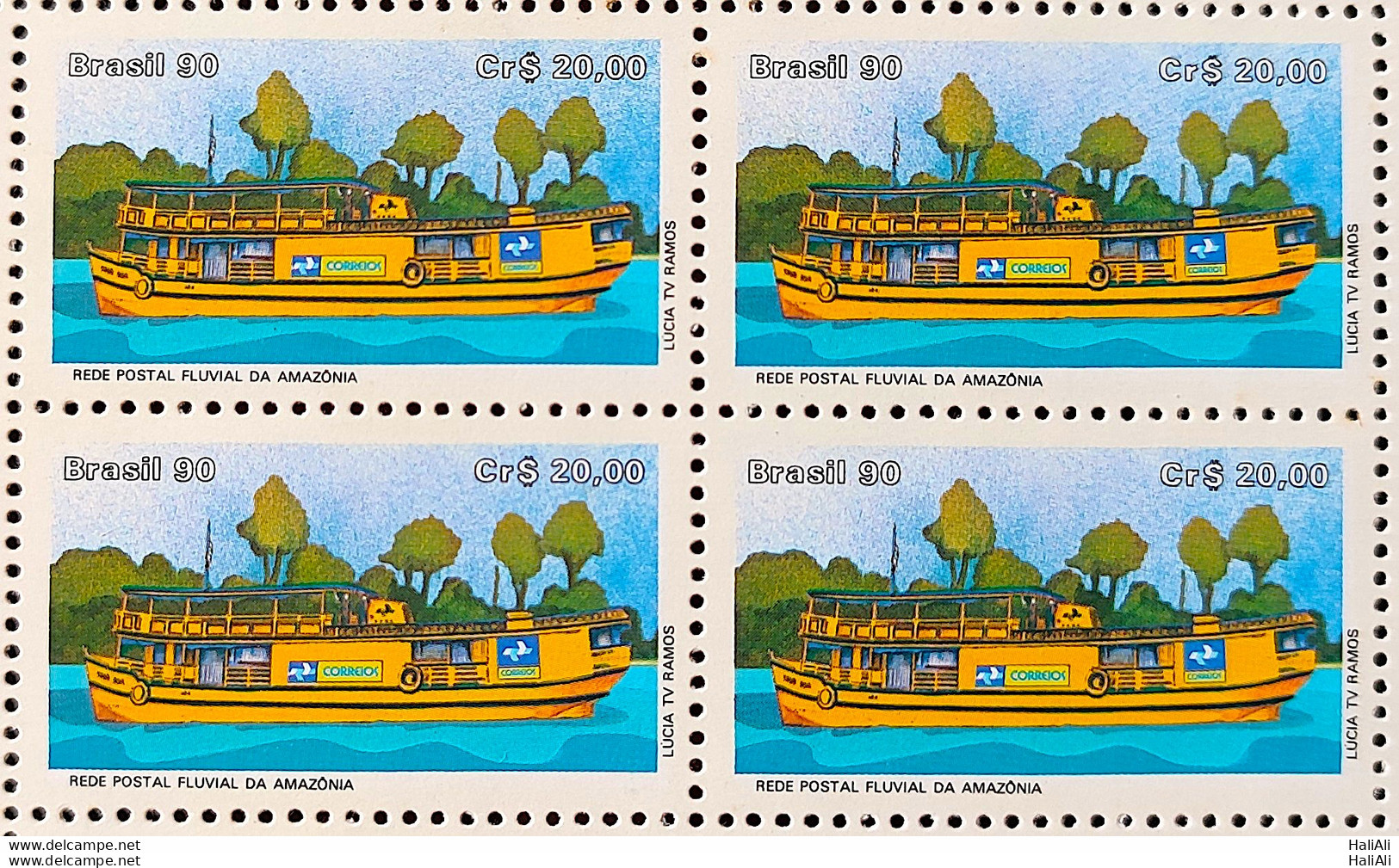 C 1677 Brazil Stamp Fluvial Postcard Of Amazonia Postal Service Ship 1990 Block Of 4 1 - Unused Stamps