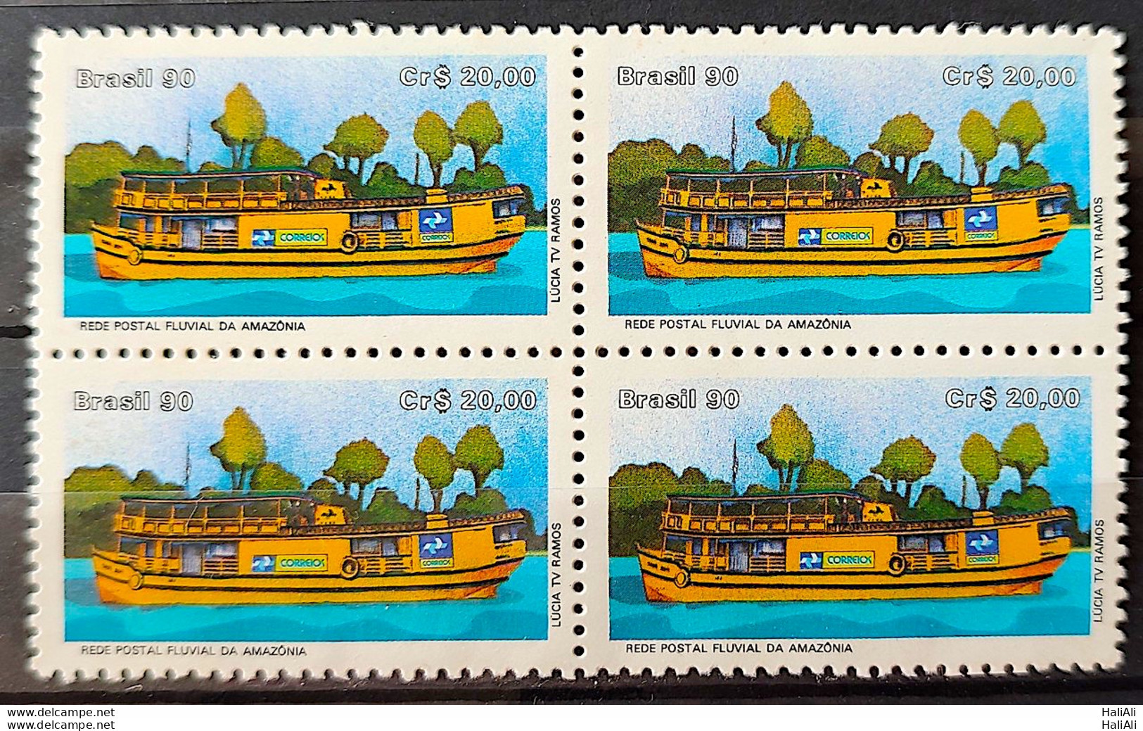 C 1677 Brazil Stamp Fluvial Postcard Of Amazonia Postal Service Ship 1990 Block Of 4 2 - Ungebraucht